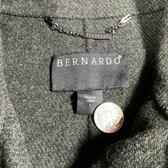 Mens Designer Bernardo Warm Winter Wool Blend Green Plaid Overcoat (Large) - Picture 3 of 7